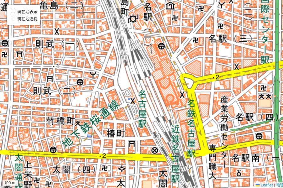 現在の「名古屋駅」周辺の地図（画像：国土地理院）
