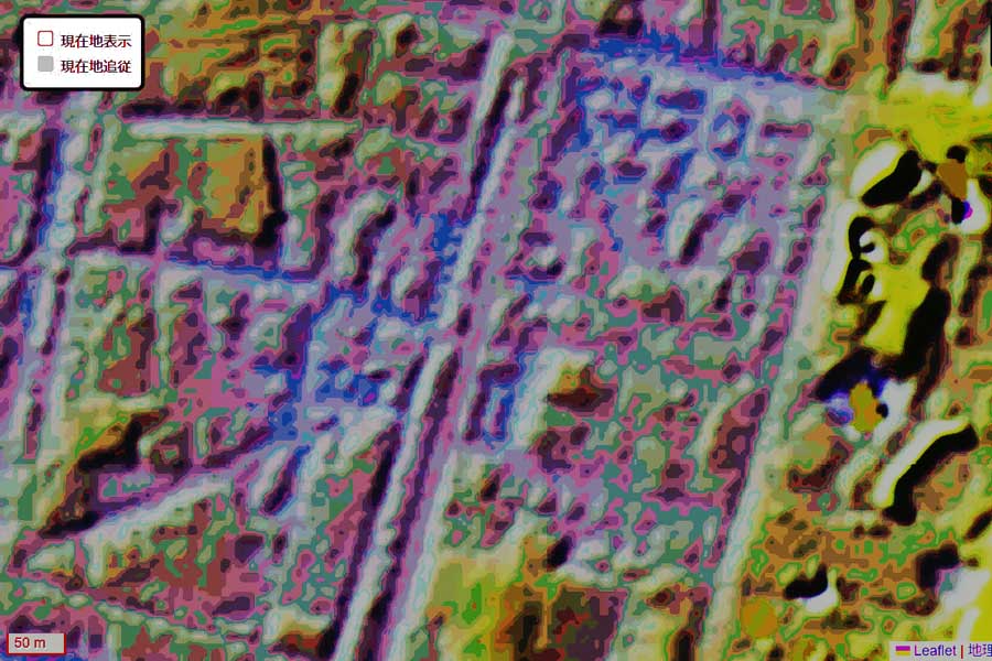 現在の「通天閣」周辺の地形（画像：国土地理院）