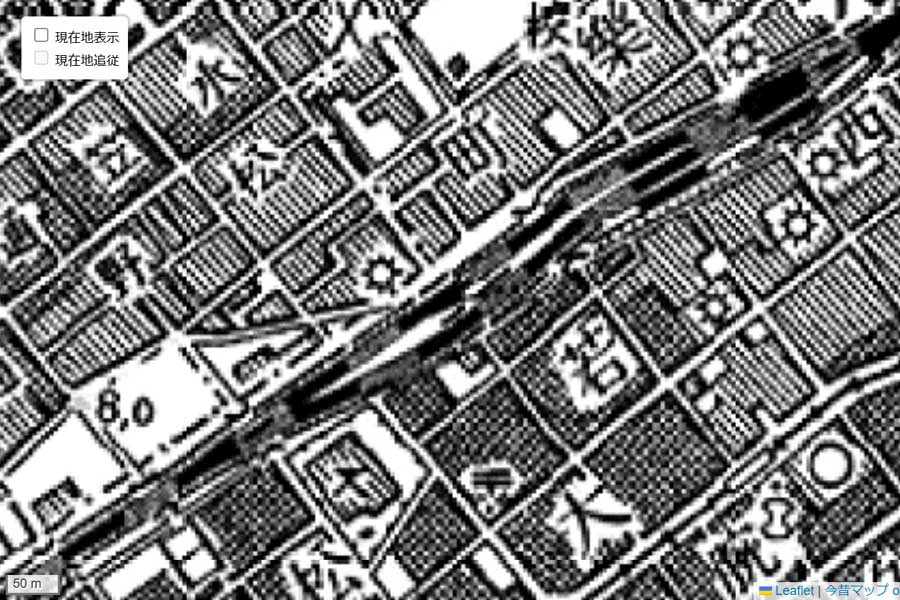 1930年頃に撮影された「新長田駅」周辺の地図（画像：国土地理院）