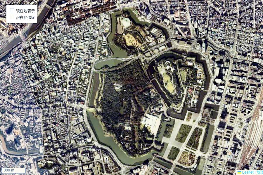 1980年頃に撮影された「皇居」周辺の航空写真（画像：国土地理院）
