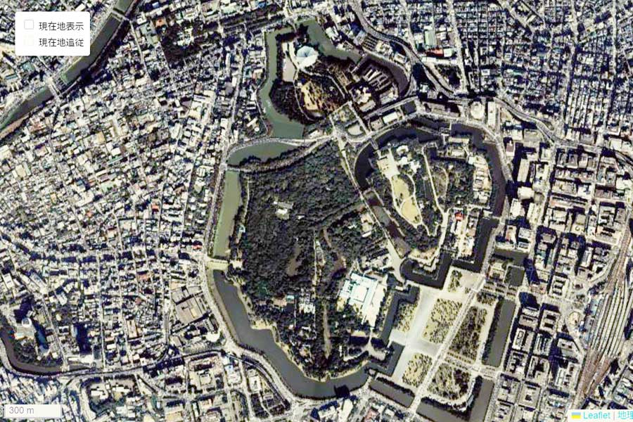 1985年頃に撮影された「皇居」周辺の航空写真（画像：国土地理院）