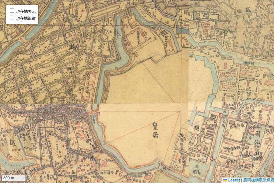 明治初期の「皇居」周辺の迅速測図（画像：国土地理院）