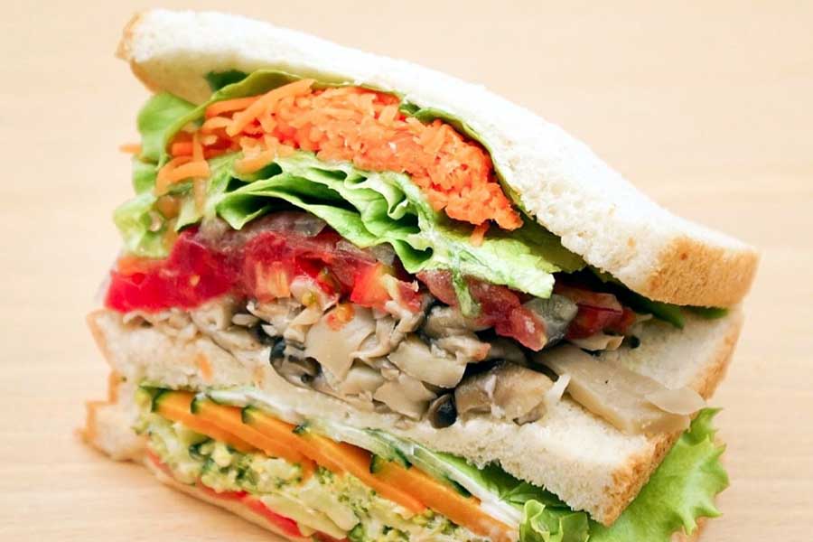 「道の駅さかい」。地元食材をふんだんに挟んだ「さかいのお野菜たっぷりサンド」（画像：中村圭）