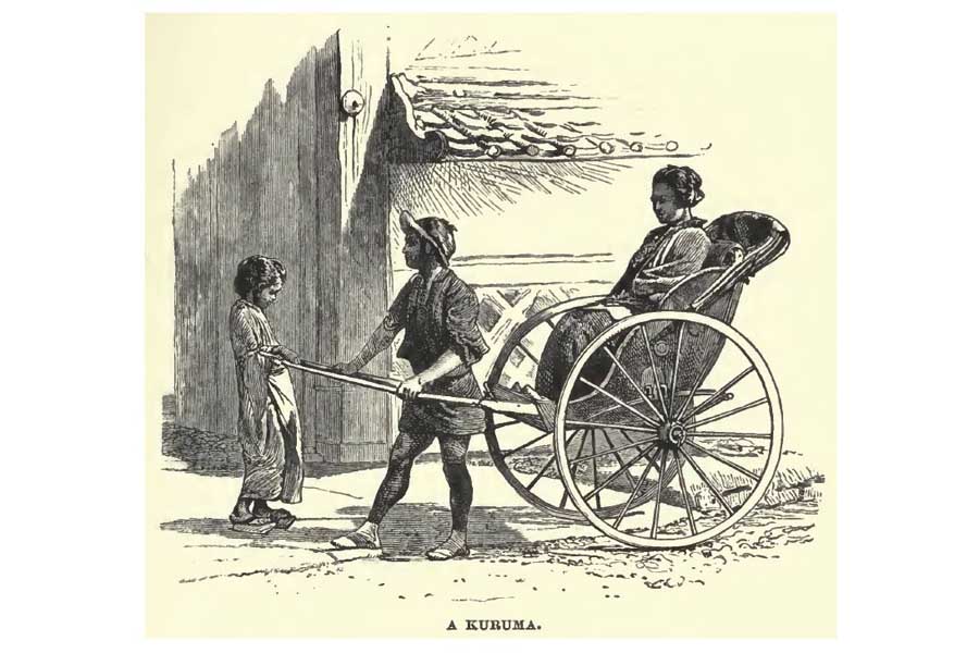 明治時代の人力車。Isabella Lucy Bird『Unbeaten tracks in Japan Vol.I』より（画像：近代食文化研究会）