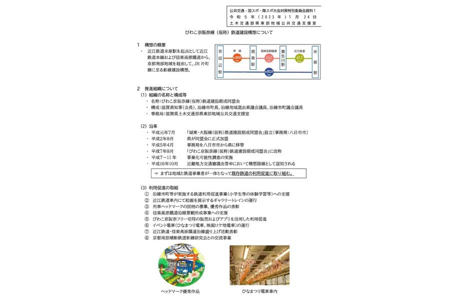 びわこ京阪奈線（仮称）鉄道建設期成同盟会　概要（画像：滋賀県）