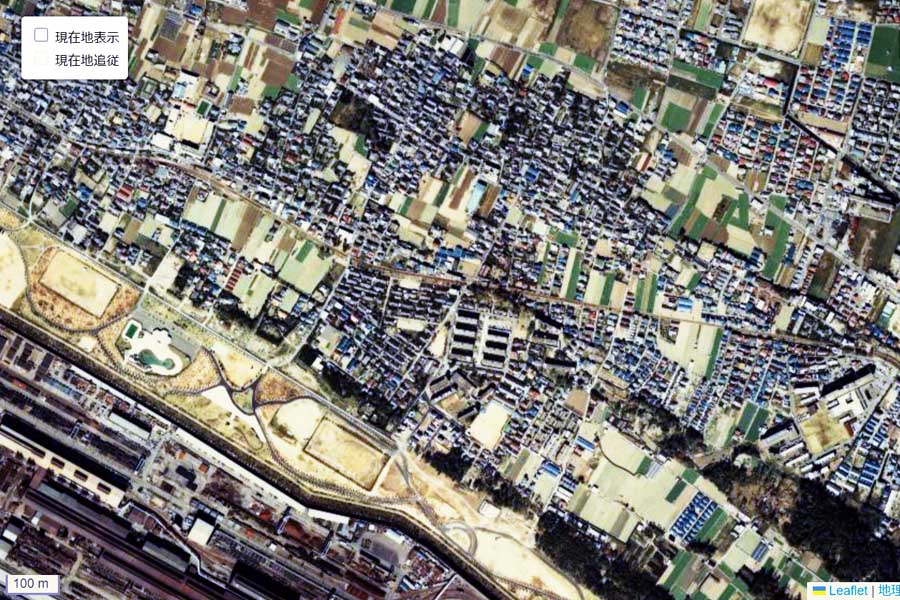 1980年頃の西ノ庄駅周辺の航空写真（画像：国土地理院）