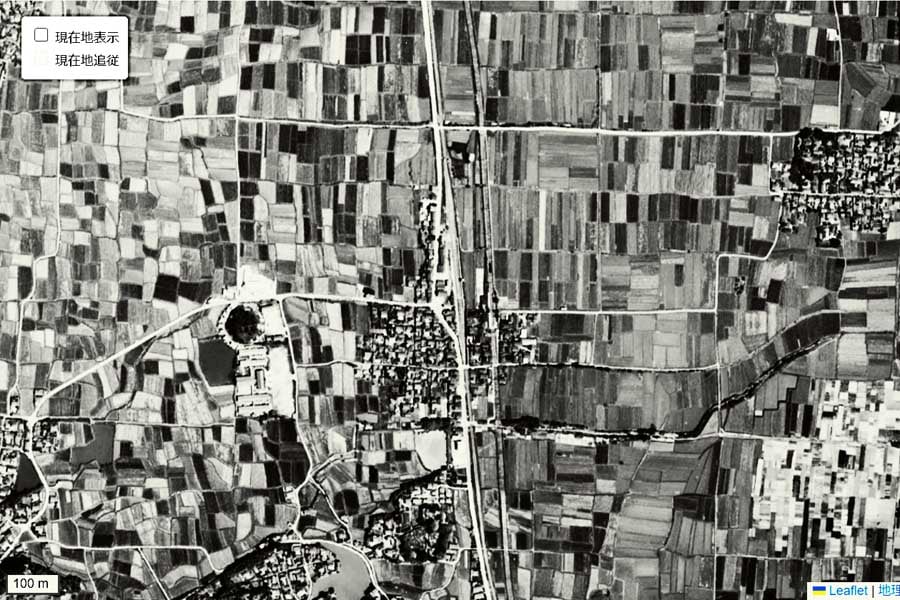 1963年頃の新祝園駅の航空写真（画像：国土地理院）