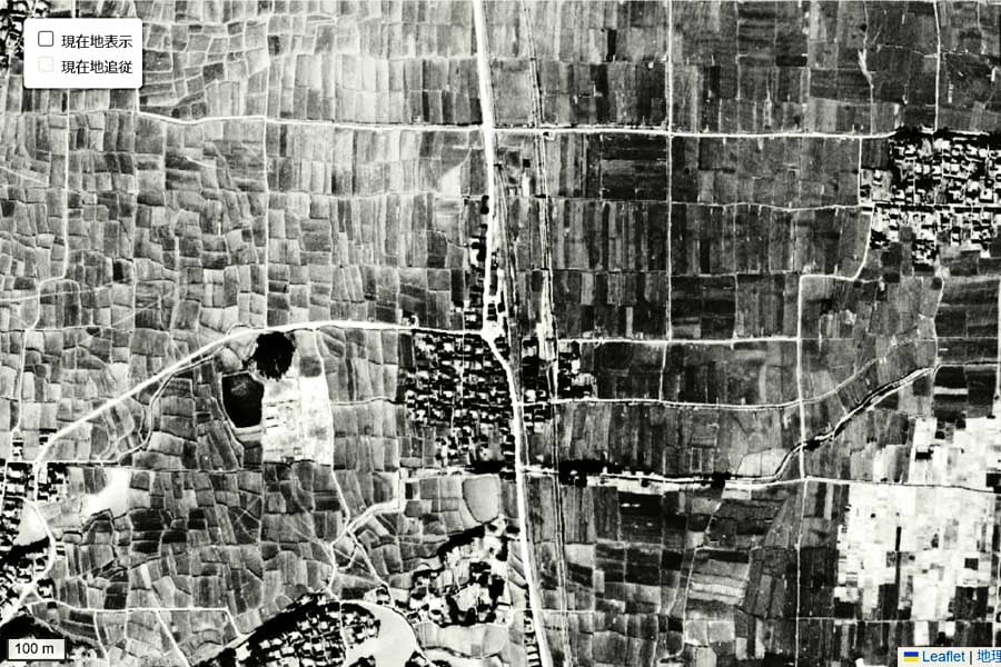 1947年頃の新祝園駅の航空写真（画像：国土地理院）