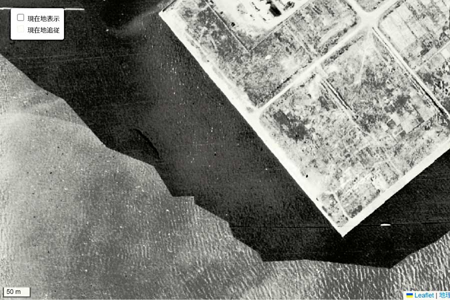 1947年頃の「晴海フラッグ」の航空写真（画像：国土地理院）