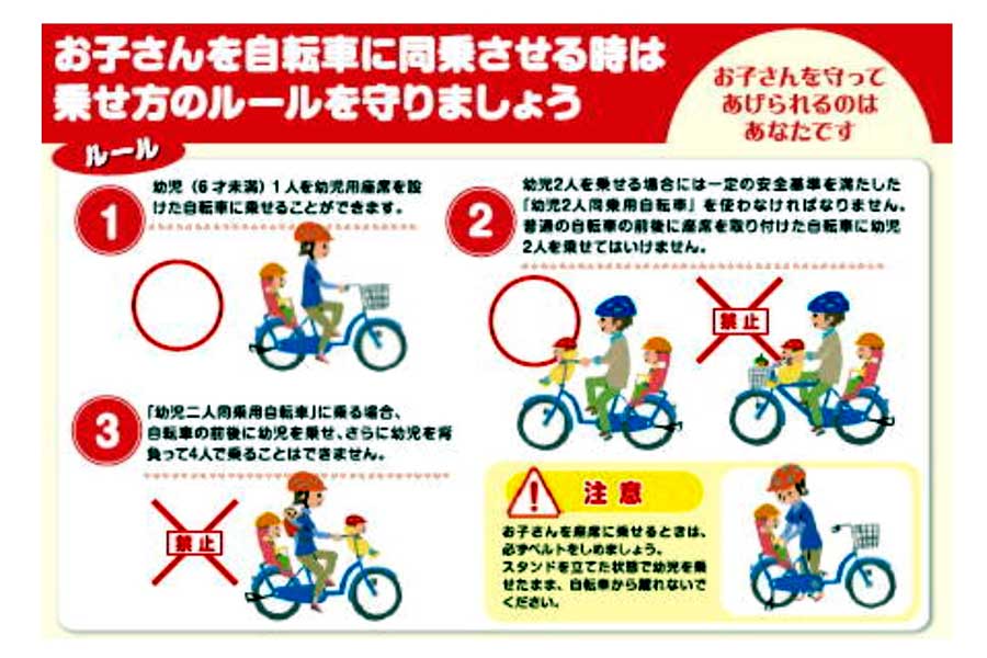 幼児を幼児用座席に乗せる際の注意点（画像：東京都）
