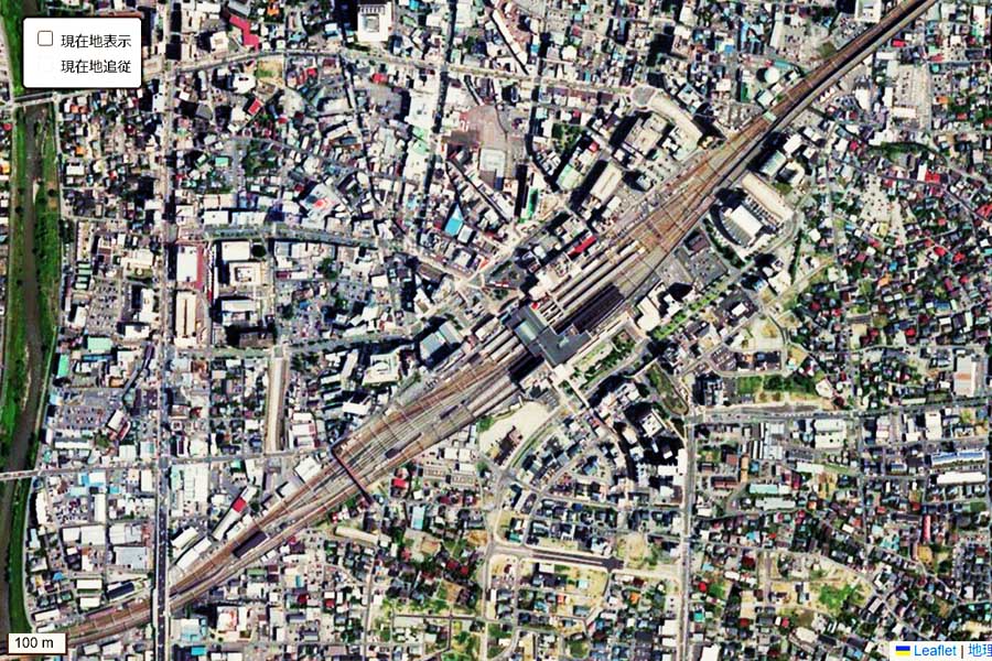 現在の「長野駅」周辺の航空写真（画像：国土地理院）