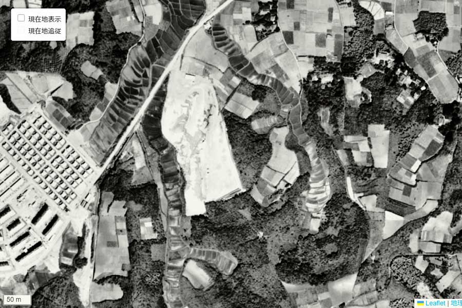 1963年頃の「東京料金所」周辺の航空写真（画像：国土地理院）