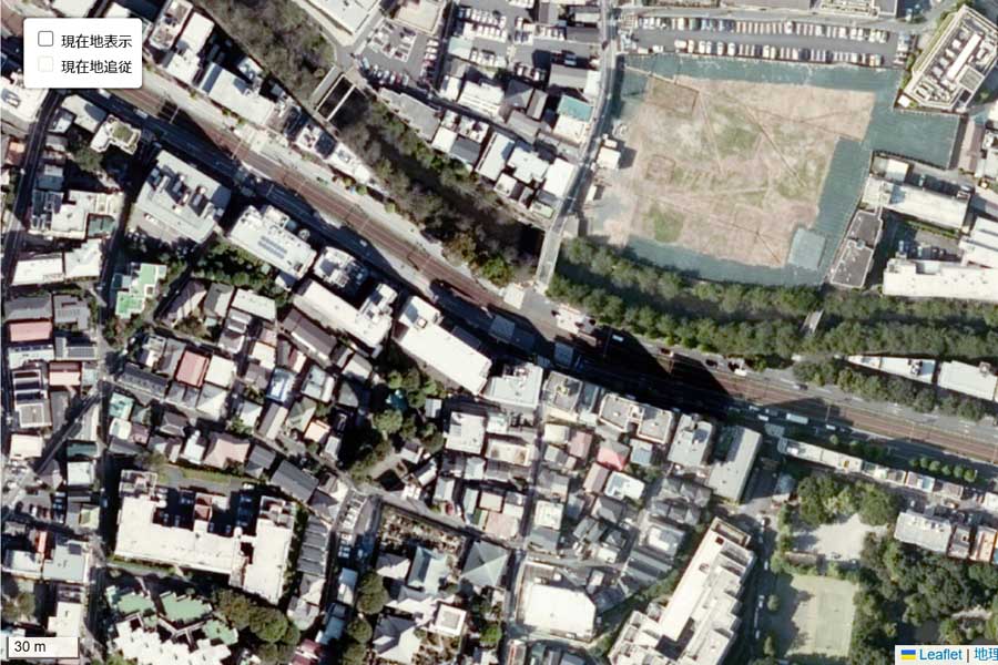 現在の「面影橋」周辺の航空写真（（画像：国土地理院）