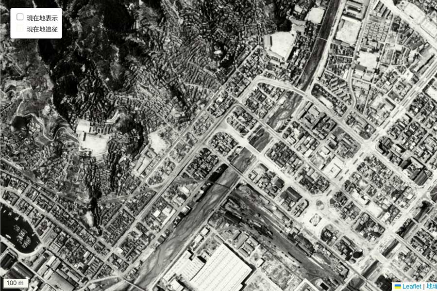 1963年頃の「呉駅」周辺の航空写真（画像：国土地理院）