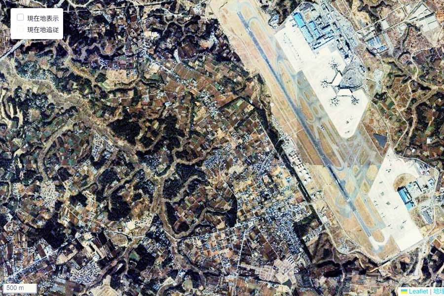 1985年頃に撮影された「成田空港」周辺の航空写真（画像：国土地理院）