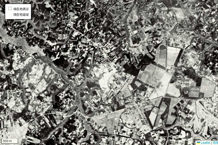 1963年頃に撮影された「成田空港」周辺の航空写真（画像：国土地理院）