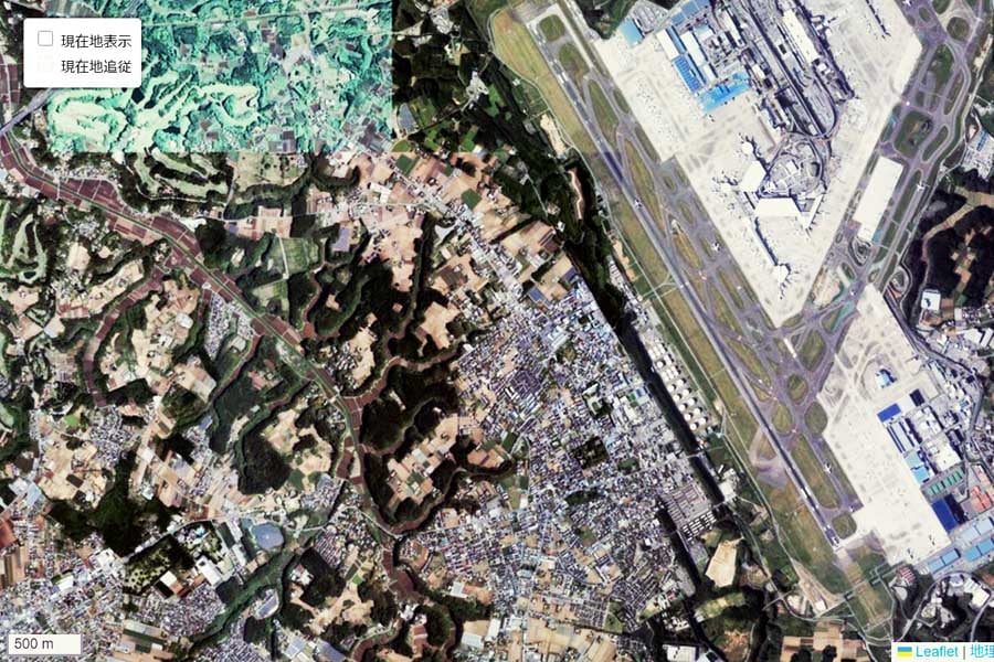 現在の「成田空港」周辺の航空写真（画像：国土地理院）