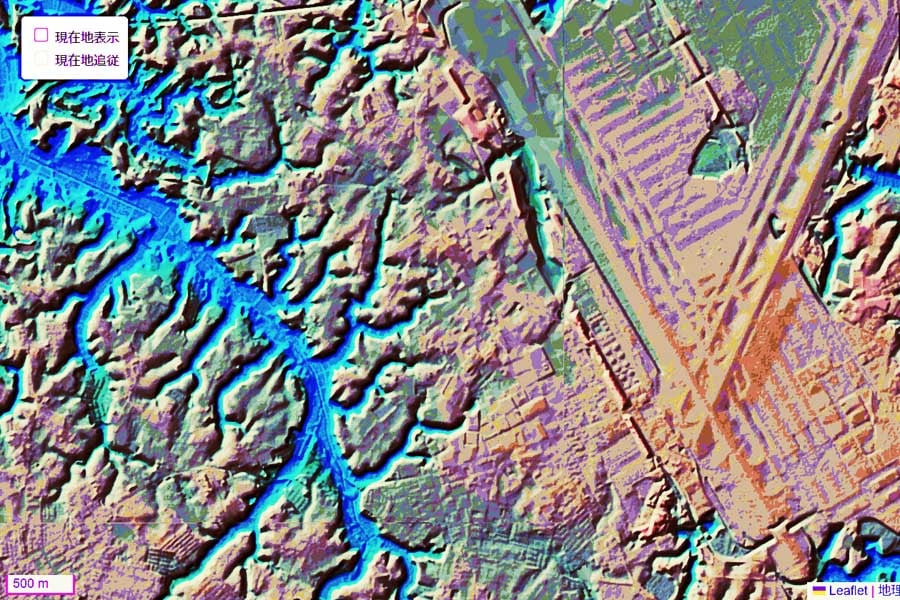 現在の「成田空港」周辺の地形（画像：国土地理院）