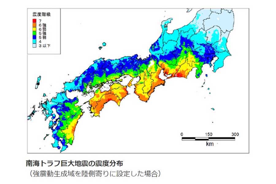 南海トラフ巨大地震の震度分布（画像：気象庁）