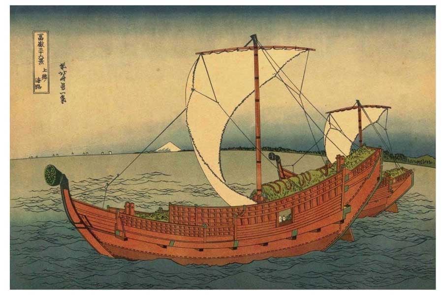 江戸時代の輸送用帆船。富獄三十六景より(画像:国会図書館)