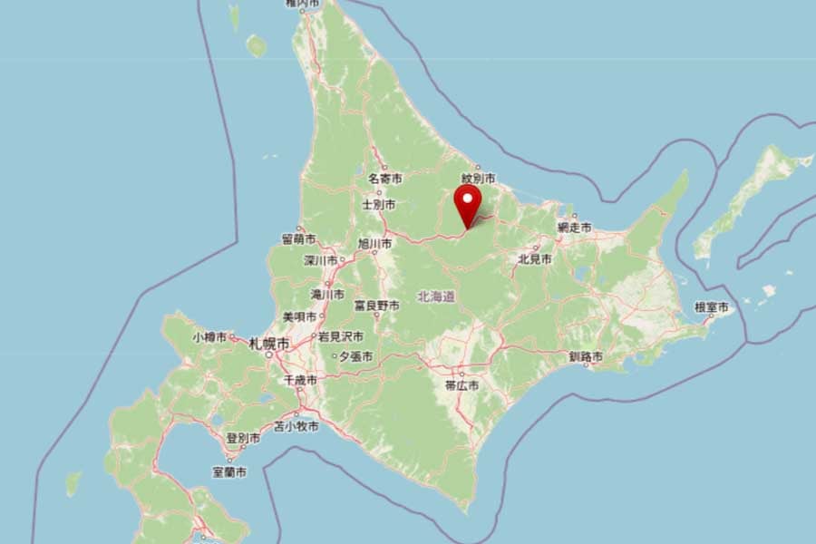 旧白滝駅のあった位置(画像:OpenStreetMap)
