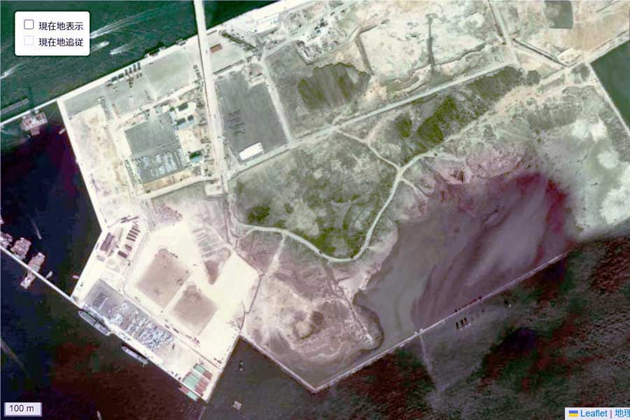 1975年頃に撮影された「大黒PA」周辺の航空写真（画像：国土地理院）