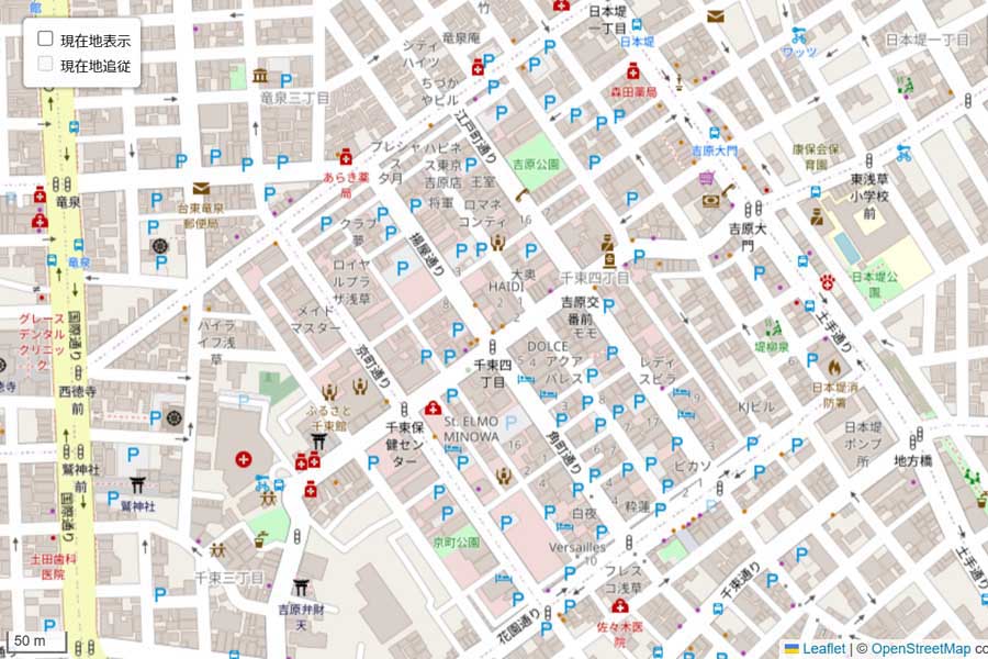 現在の「吉原」周辺の地図（画像：OpenStreetMap）
