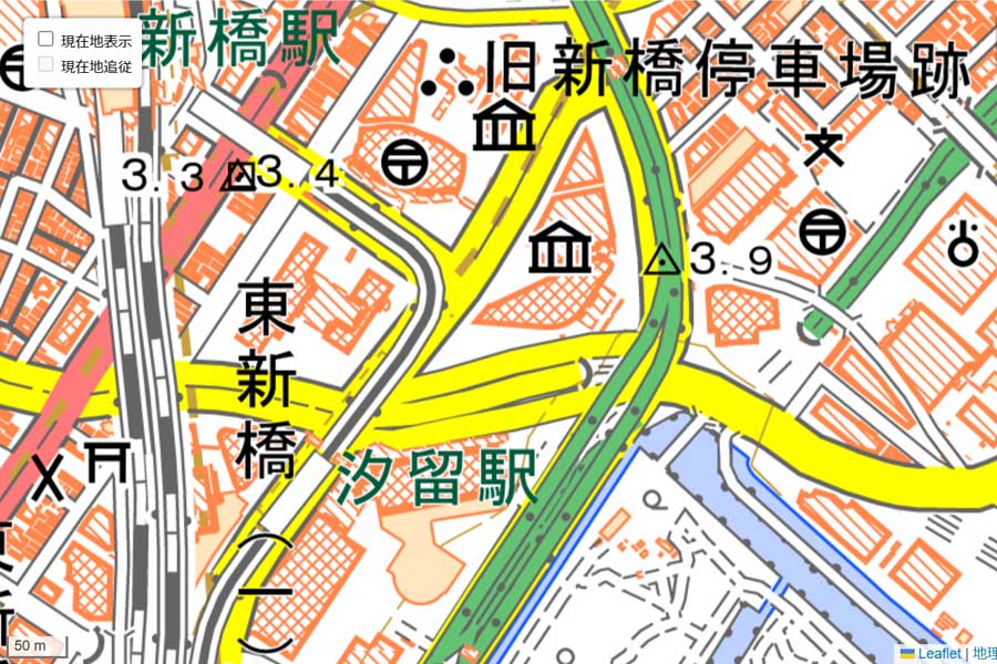 現在の「汐留エリア」周辺の地図（画像：OpenStreetMap）
