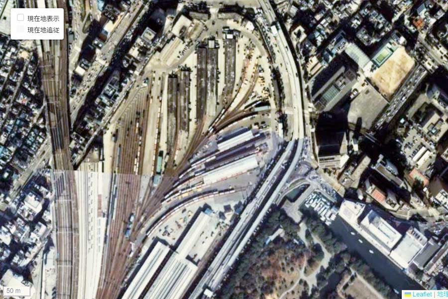 1985年頃の「汐留エリア」周辺の航空写真（画像：国土地理院）