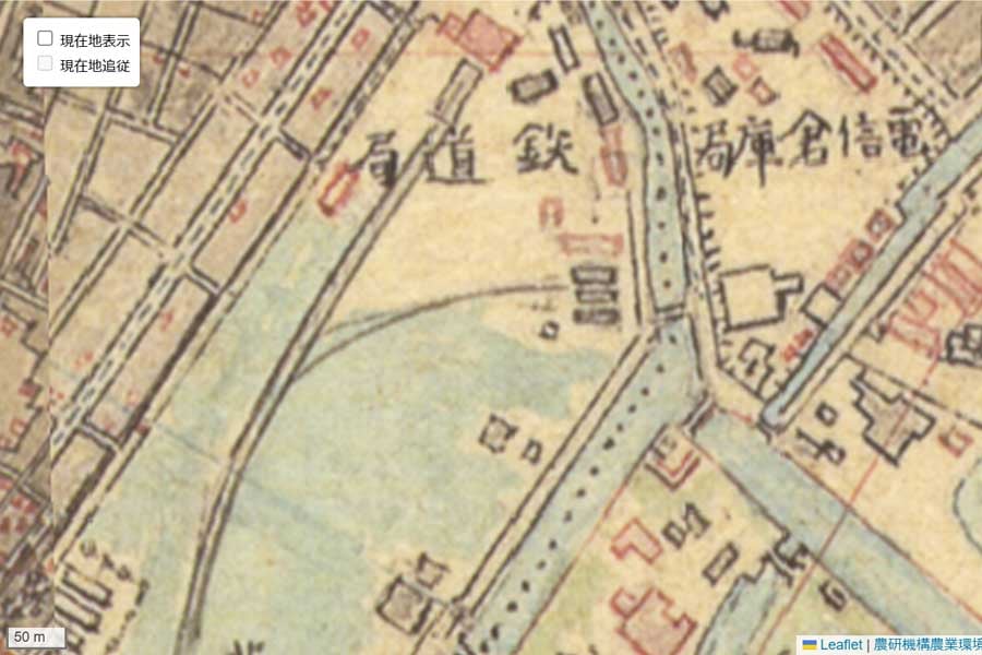 明治初期の「汐留エリア」周辺の地図（画像：国土地理院）