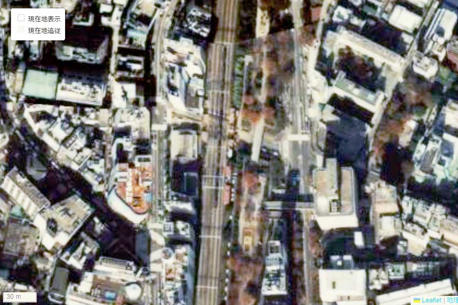 1985年頃の「宮下公園」周辺の航空写真（画像：国土地理院）