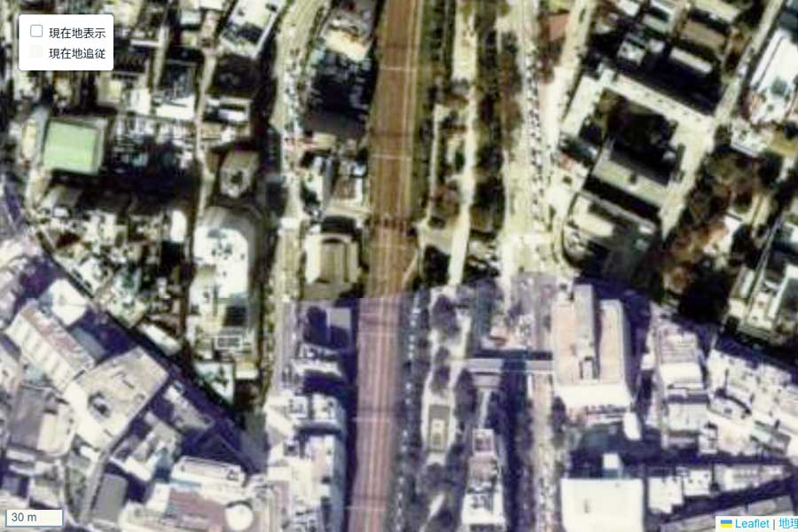 1980年頃の「宮下公園」周辺の航空写真（画像：国土地理院）