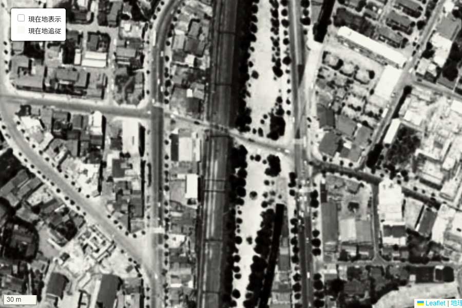 1963年頃の「宮下公園」周辺の航空写真（画像：国土地理院）