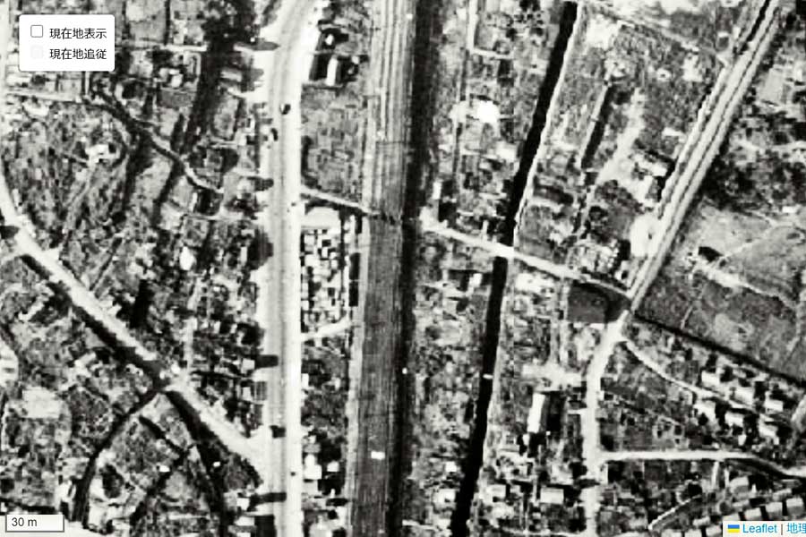 1947年頃の「宮下公園」周辺の航空写真（画像：国土地理院）
