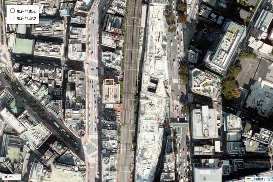 現在の「宮下公園」周辺の航空写真（画像：国土地理院）