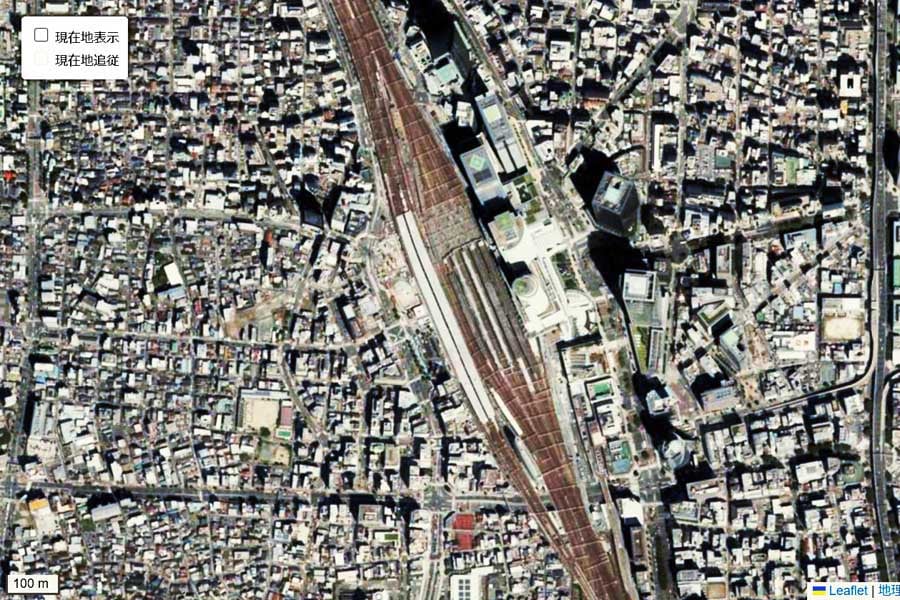 現在の「名古屋駅」周辺の航空写真（画像：国土地理院）