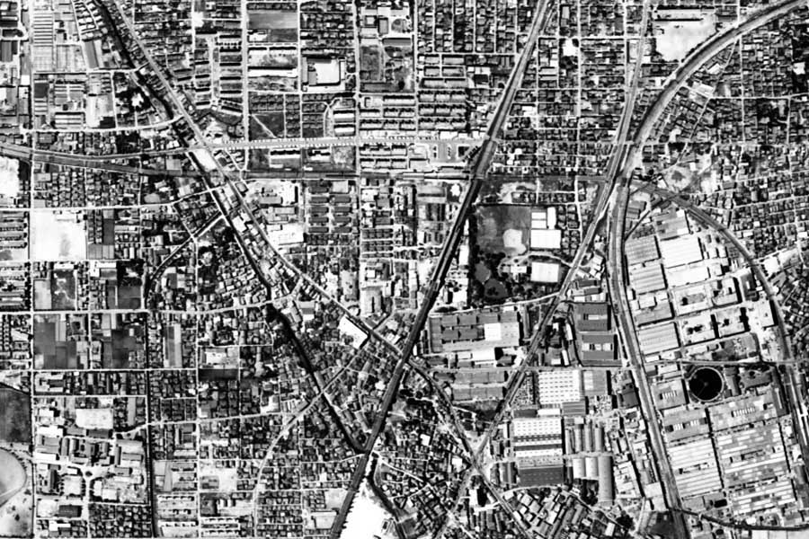 1963年頃の武蔵小杉駅周辺の航空写真（画像：国土地理院）