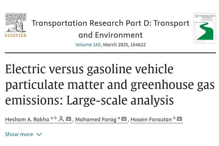 論文「Electric versus gasoline vehicle particulate matter and greenhouse gas emissions: Large-scale analysis(EVとガソリン自動車の粒子状物質および温室効果ガス排出量:大規模分析)」(画像:バージニア工科大学)