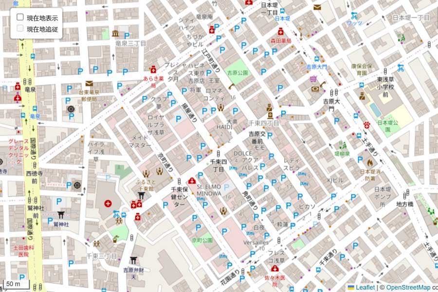 現在の「吉原」周辺の地図（画像：OpenStreetMap）