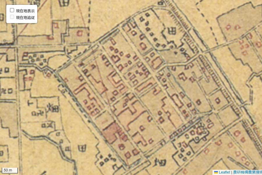 明治初期の「吉原」周辺の地図（画像：国土地理院）