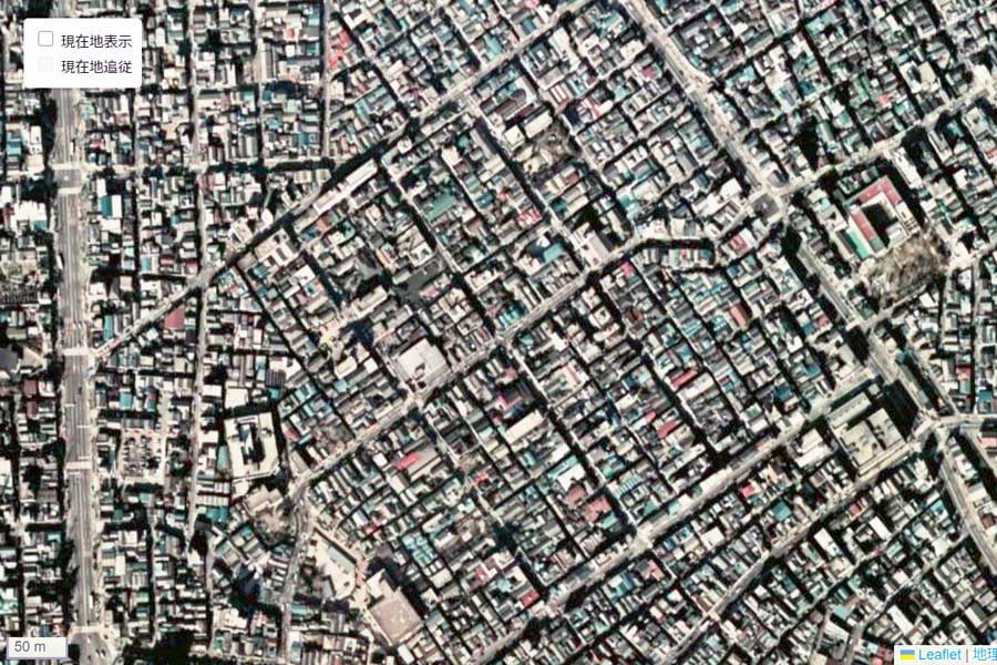 1975年頃の「吉原」周辺の航空写真（画像：国土地理院）