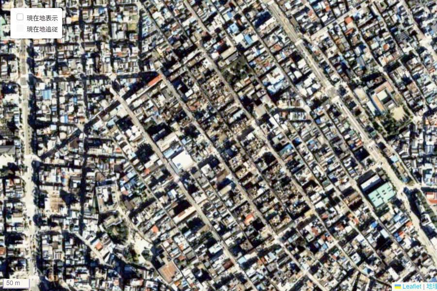 1990年頃の「吉原」周辺の航空写真（画像：国土地理院）