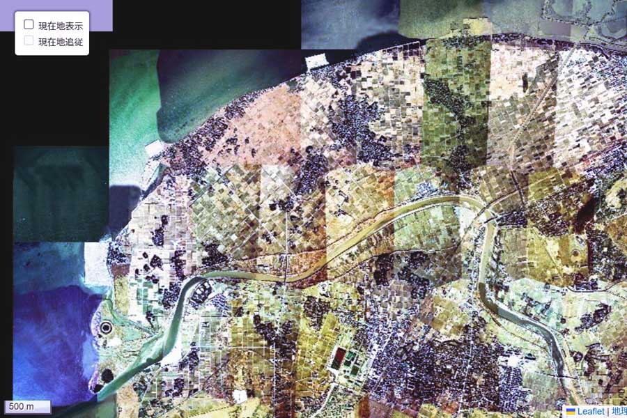 1963年頃に撮影された「東京湾アクアライン」千葉県側周辺の航空写真（画像：国土地理院）