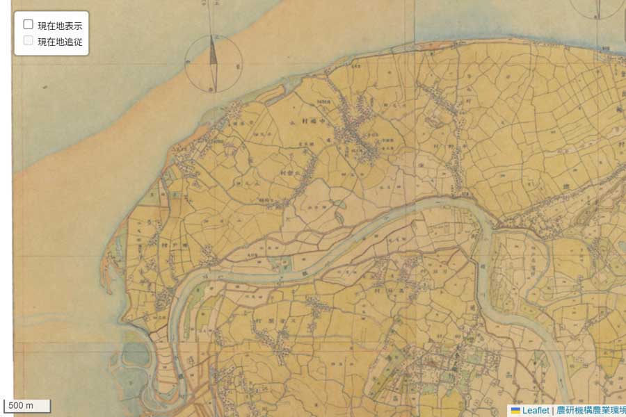 現在の「東京湾アクアライン」千葉県側周辺の地形（画像：国土地理院）