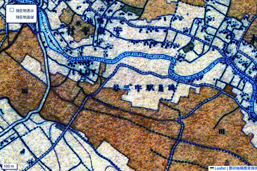 明治初期の「埼玉県警運転免許センター」周辺の地図（画像：国土地理院）