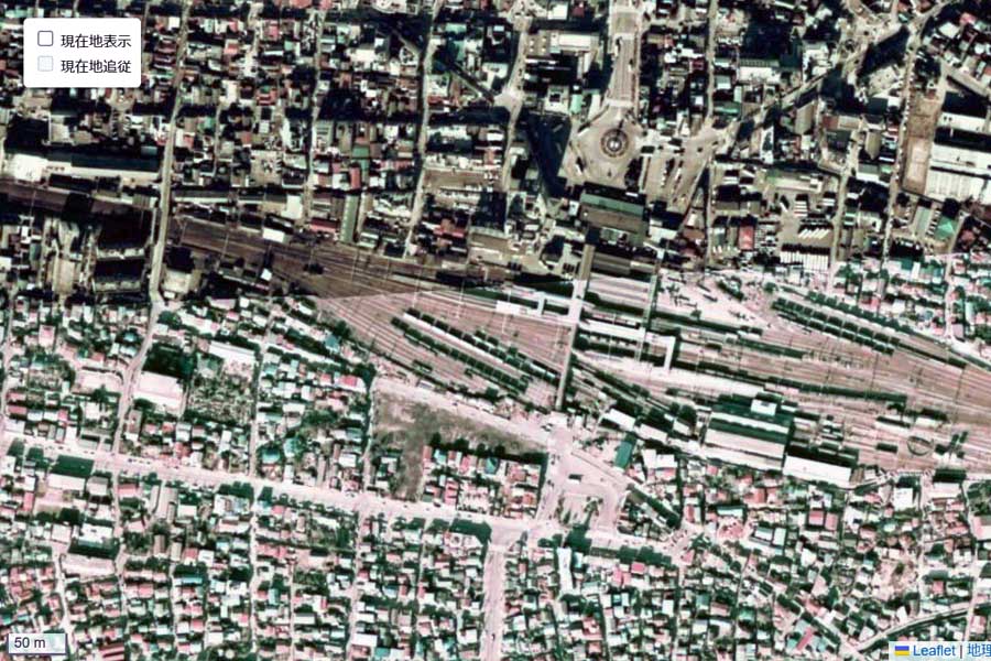 1975年頃の八王子駅周辺の航空写真（画像：国土地理院）