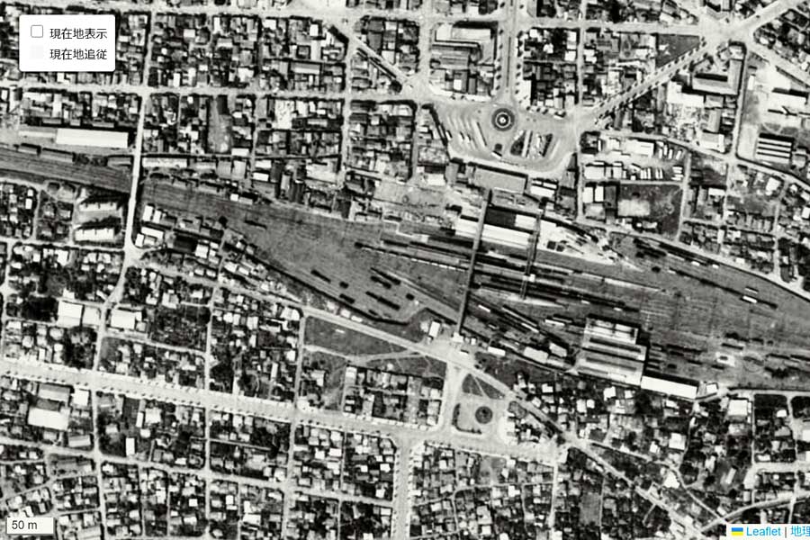 1963年頃の八王子駅周辺の航空写真（画像：国土地理院）