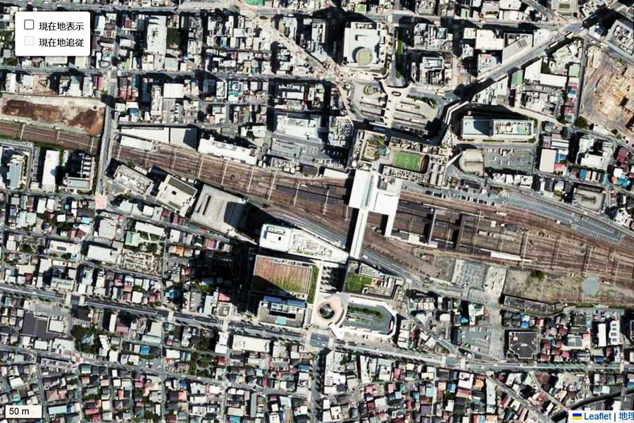 現在の八王子駅周辺の航空写真（画像：国土地理院）