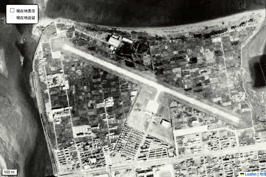 1963年頃の旧大分空港周辺の航空写真（画像：国土地理院）