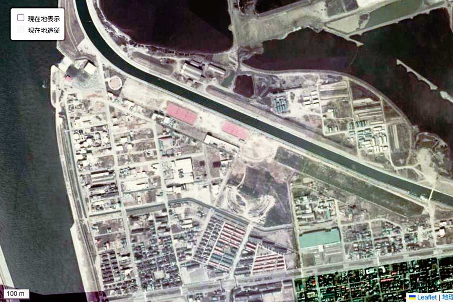 1975年頃の旧大分空港周辺の航空写真（画像：国土地理院）